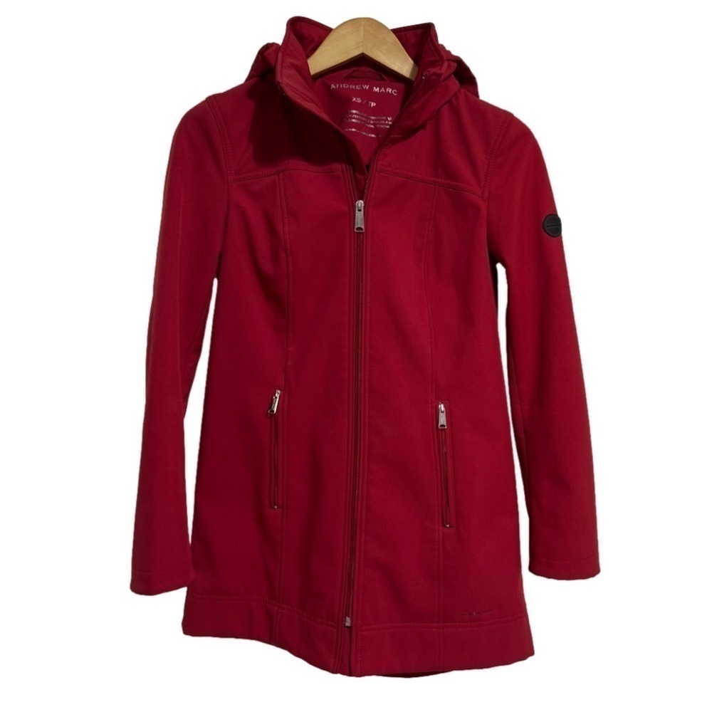 ANDREW MARC Red Water Repellent Detachable Hooded Jacket, Size X-Small, #381